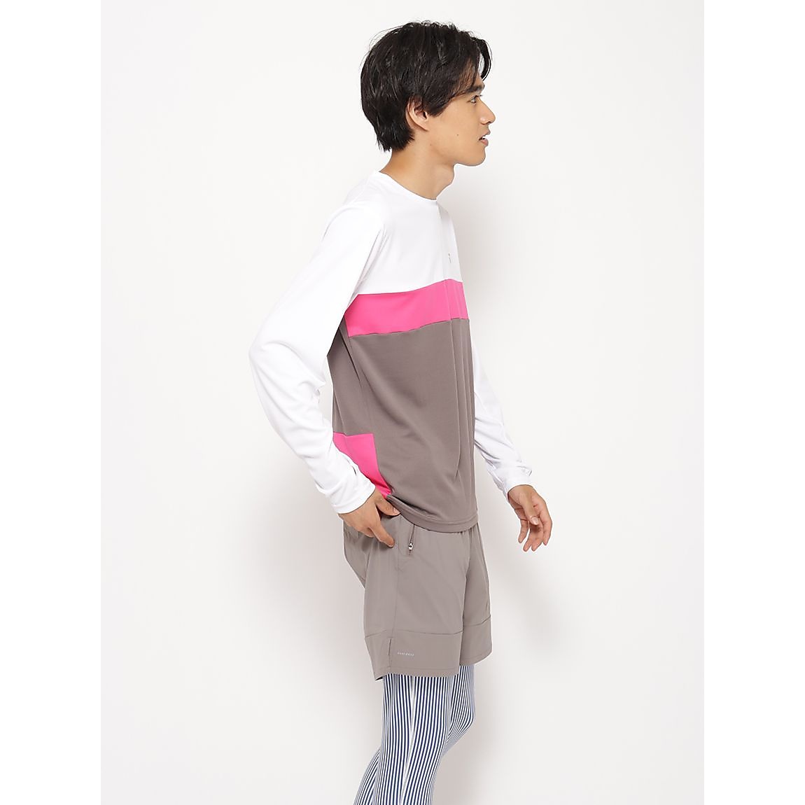 for RUN ドライスムースpr スリーカラーライン長袖Tシャツ MENS