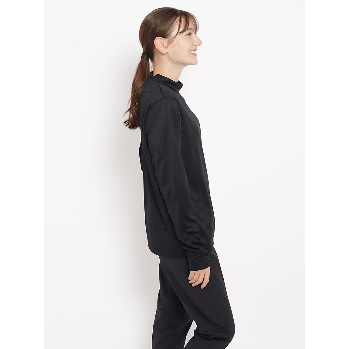 ハニカムドライスムース モックネック長袖TシャツLADIES