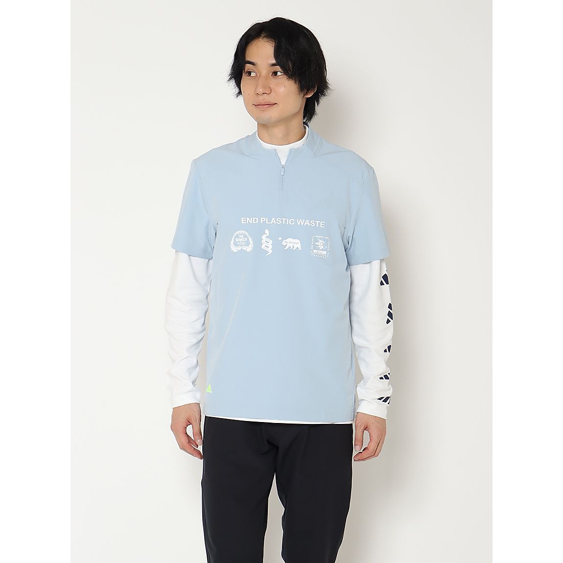 モックネック　レイヤード　ＥＰＷ　グラフィック　長袖ストレッチシャツ