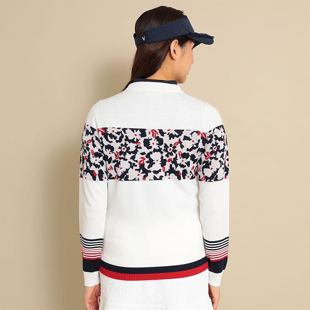 フラワージャカードクルーネックニット