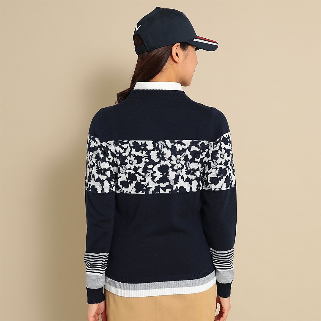 フラワージャカードクルーネックニット