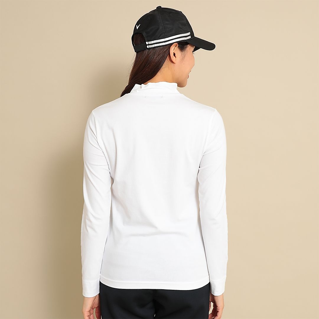 天竺長袖モックネックロゴプリントシャツ