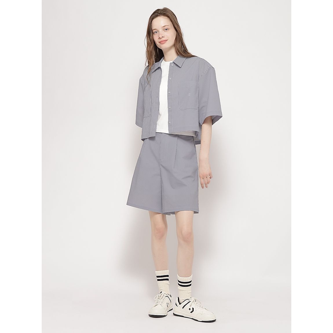 ミニサッカーストライプ クロップトシャツ LADIES