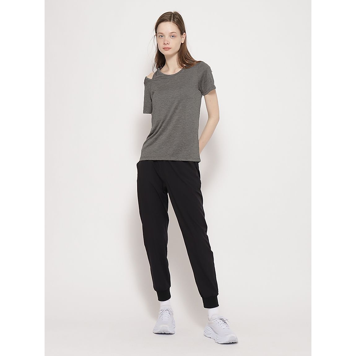 カチオン杢天竺 アシンメトリー半袖Tシャツ LADIES