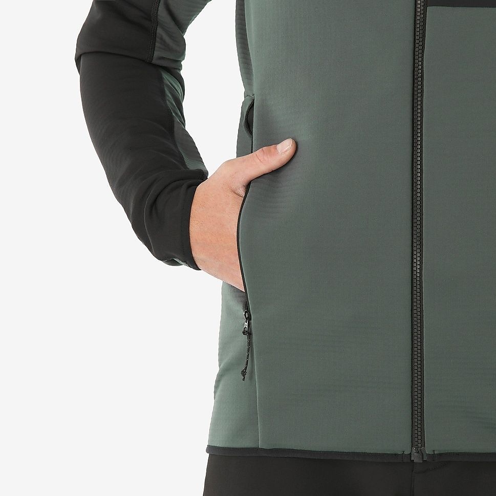 QUECHUAメンズフリースジャケット フード付きMH500 GRN