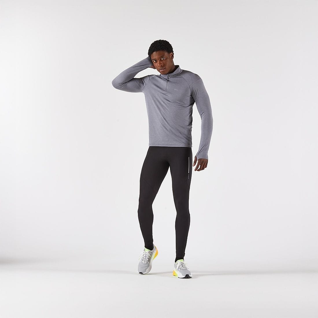 ランニング メンズ 保温/透湿性 ハーフファスナー長袖Tシャツ RUN 100 GRY