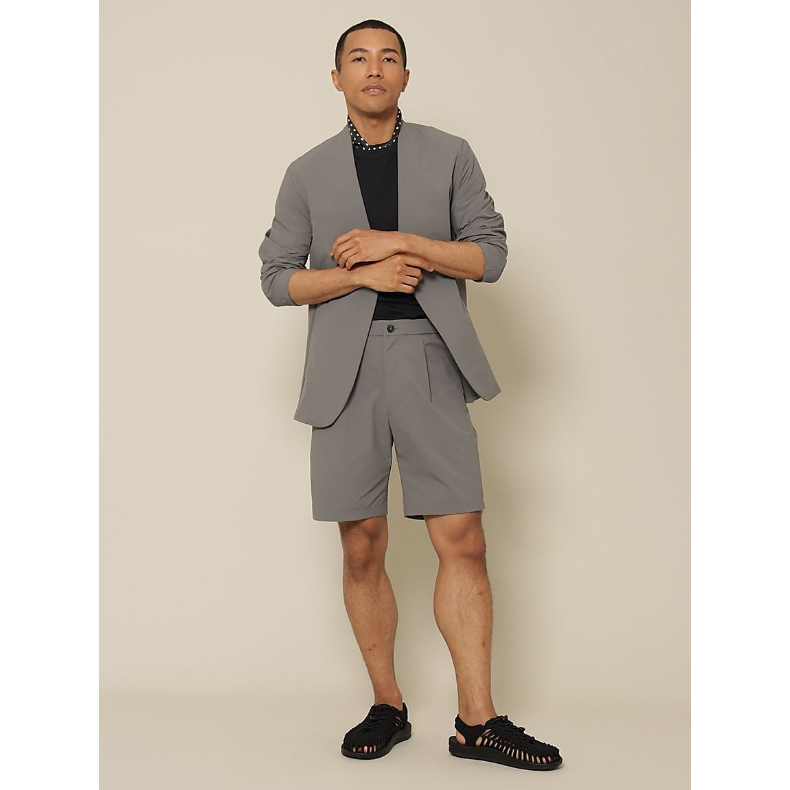 リサイクル裏ドビーナイロン カラーレスジャケット MENS