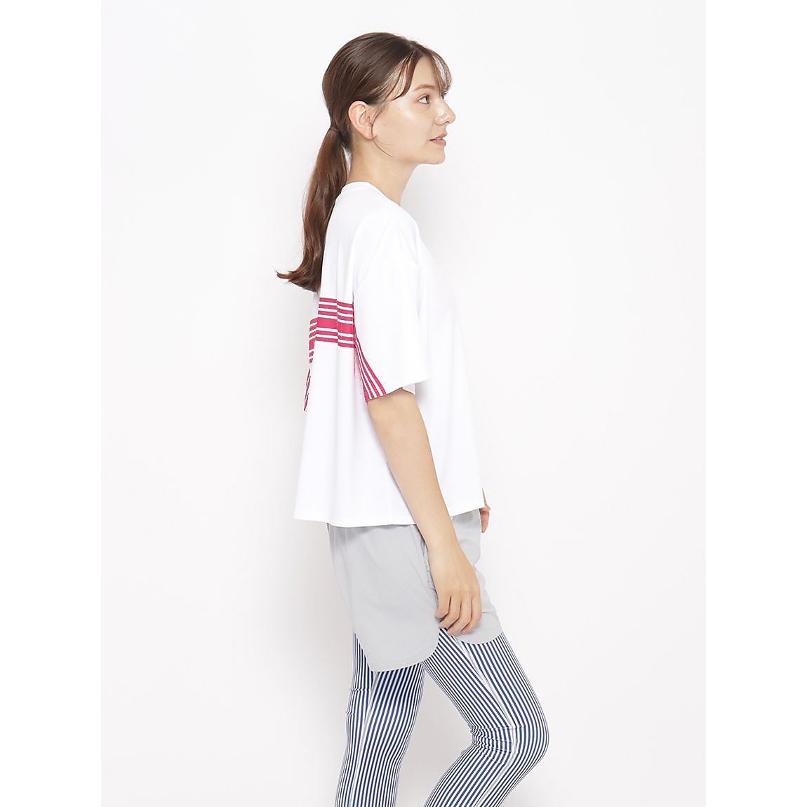 for RUN ドライスムースpr オーバーサイズラインTシャツ LADIES