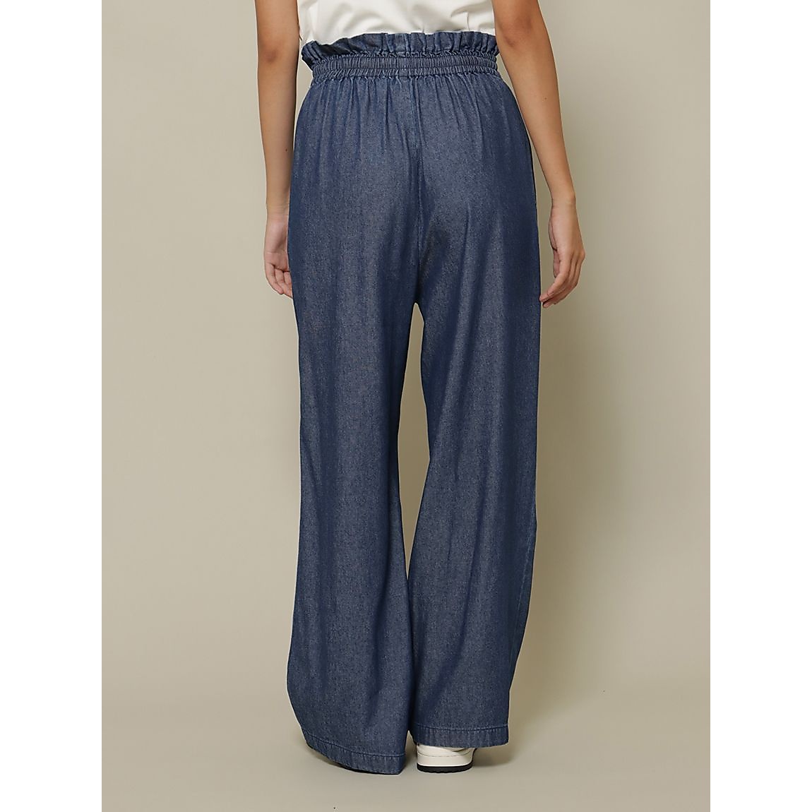 コットンレーヨンデニム ウエストギャザーパンツ