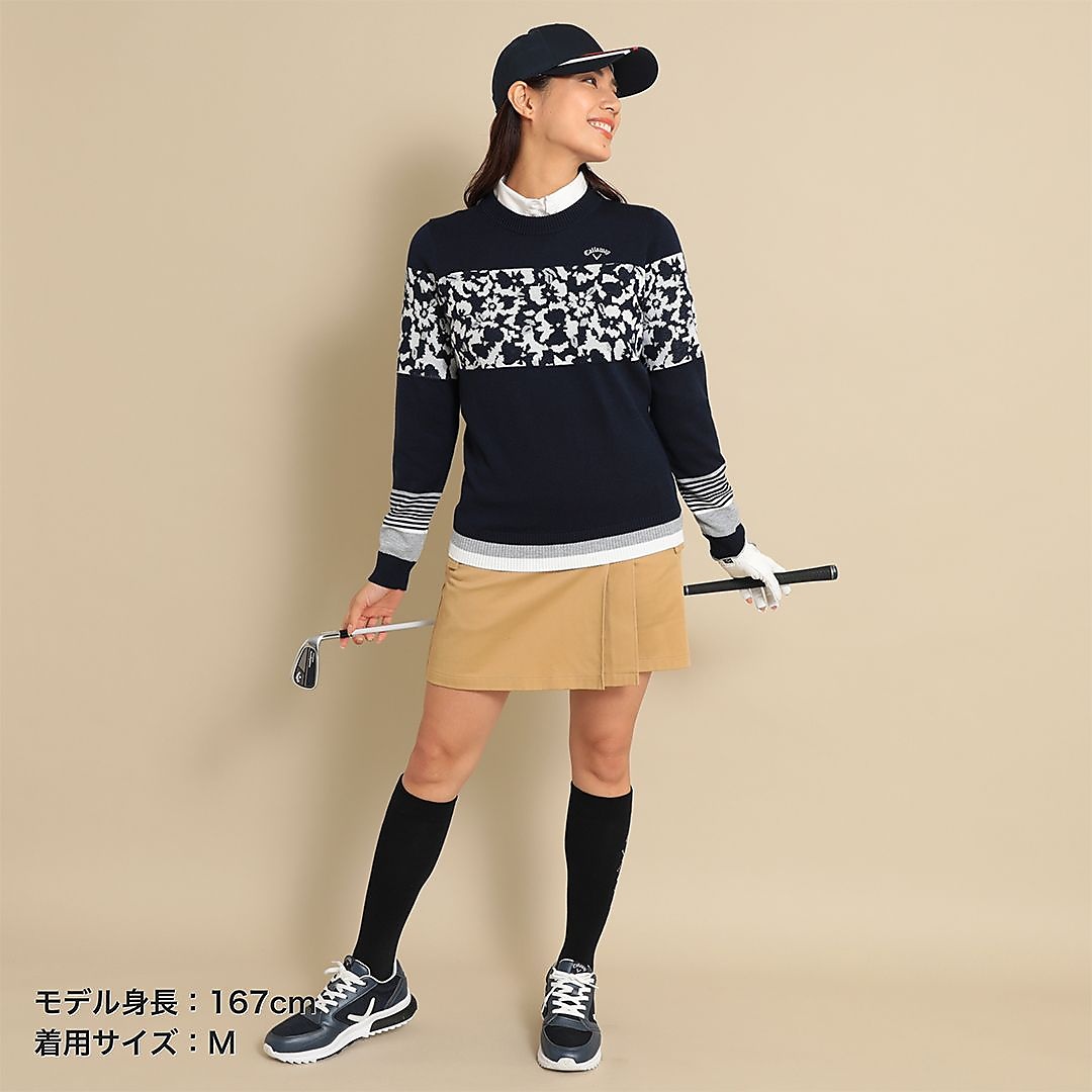 フラワージャカードクルーネックニット