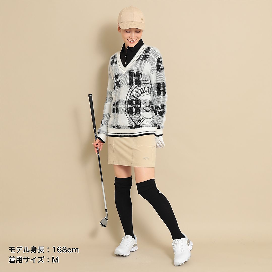 チェックジャカードＶネックヘアリーニット