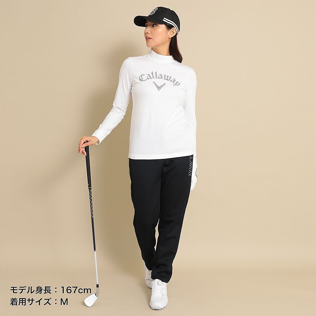 天竺長袖モックネックロゴプリントシャツ