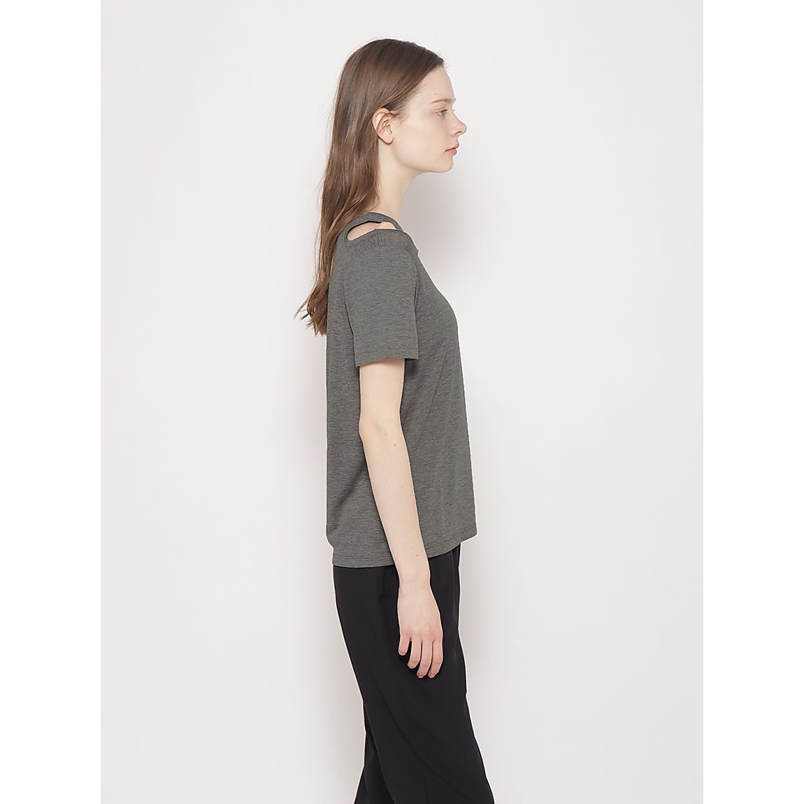 カチオン杢天竺 アシンメトリー半袖Tシャツ LADIES