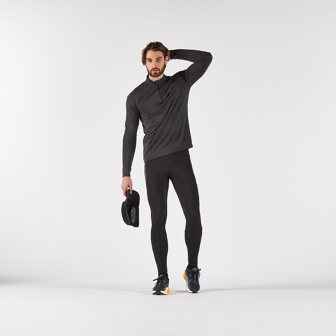 ランニング メンズ 保温/透湿性 ハーフファスナー長袖Tシャツ RUN 100 BLK