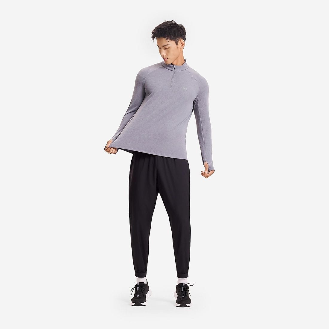 ランニング メンズ 保温/透湿性 ハーフファスナー長袖Tシャツ RUN 100 GRY
