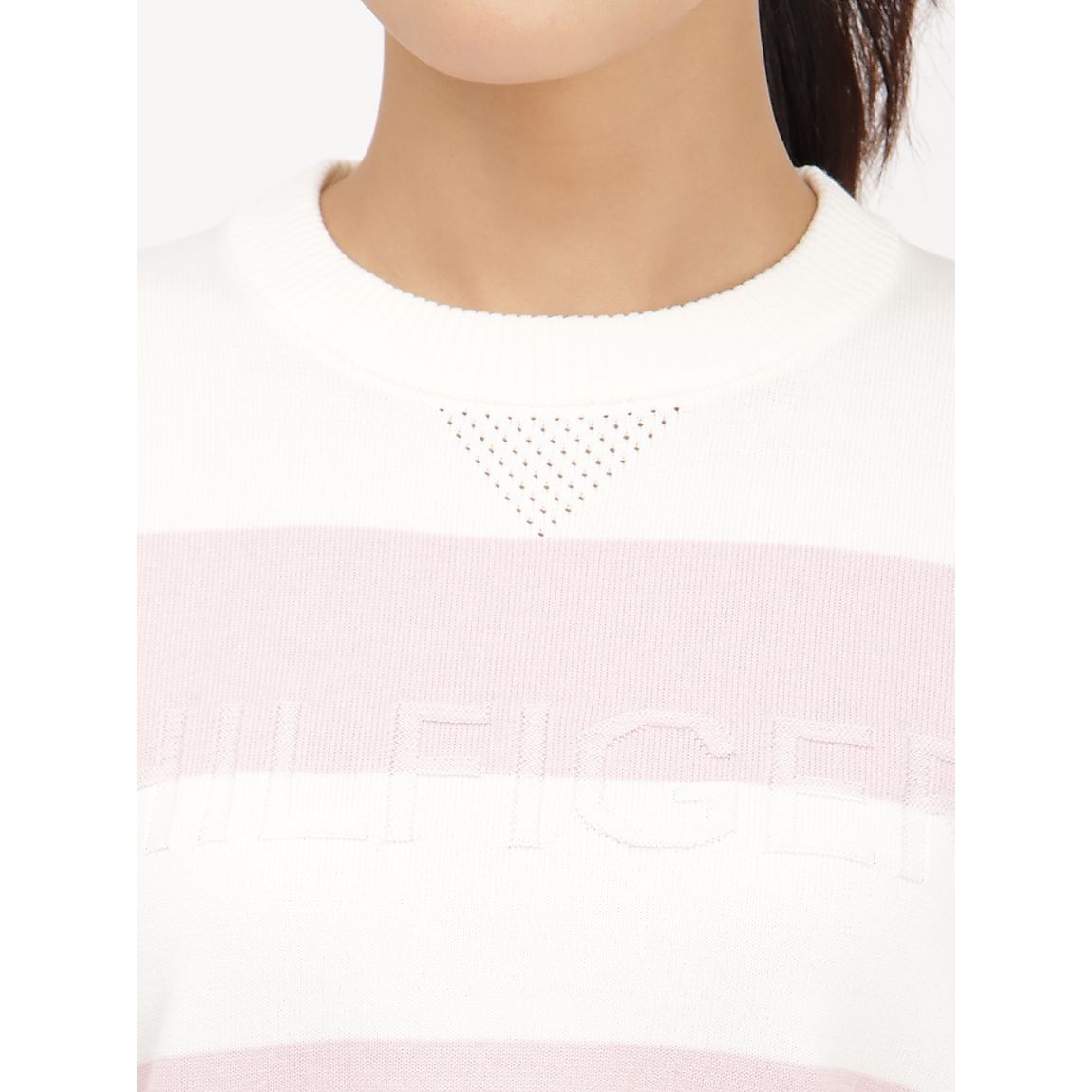 トミー ヒルフィガー ゴルフ レディース ラガーストライプクルーネックニット