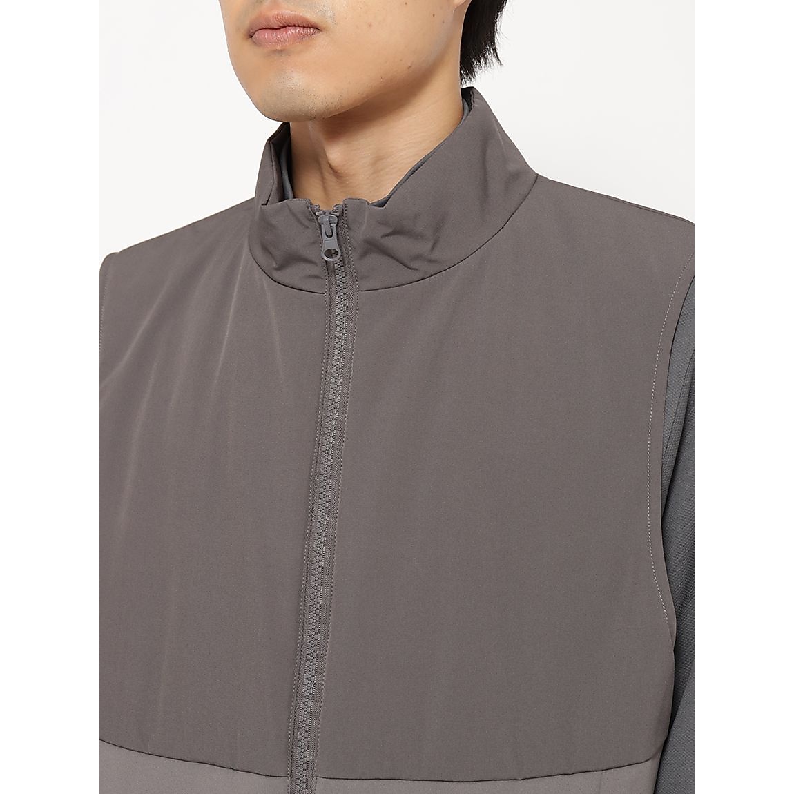 エステルタフタ中綿ハイブリッド スタンドカラーベストMENS