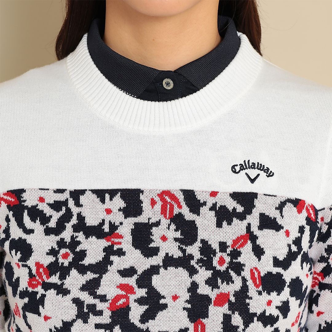 フラワージャカードクルーネックニット