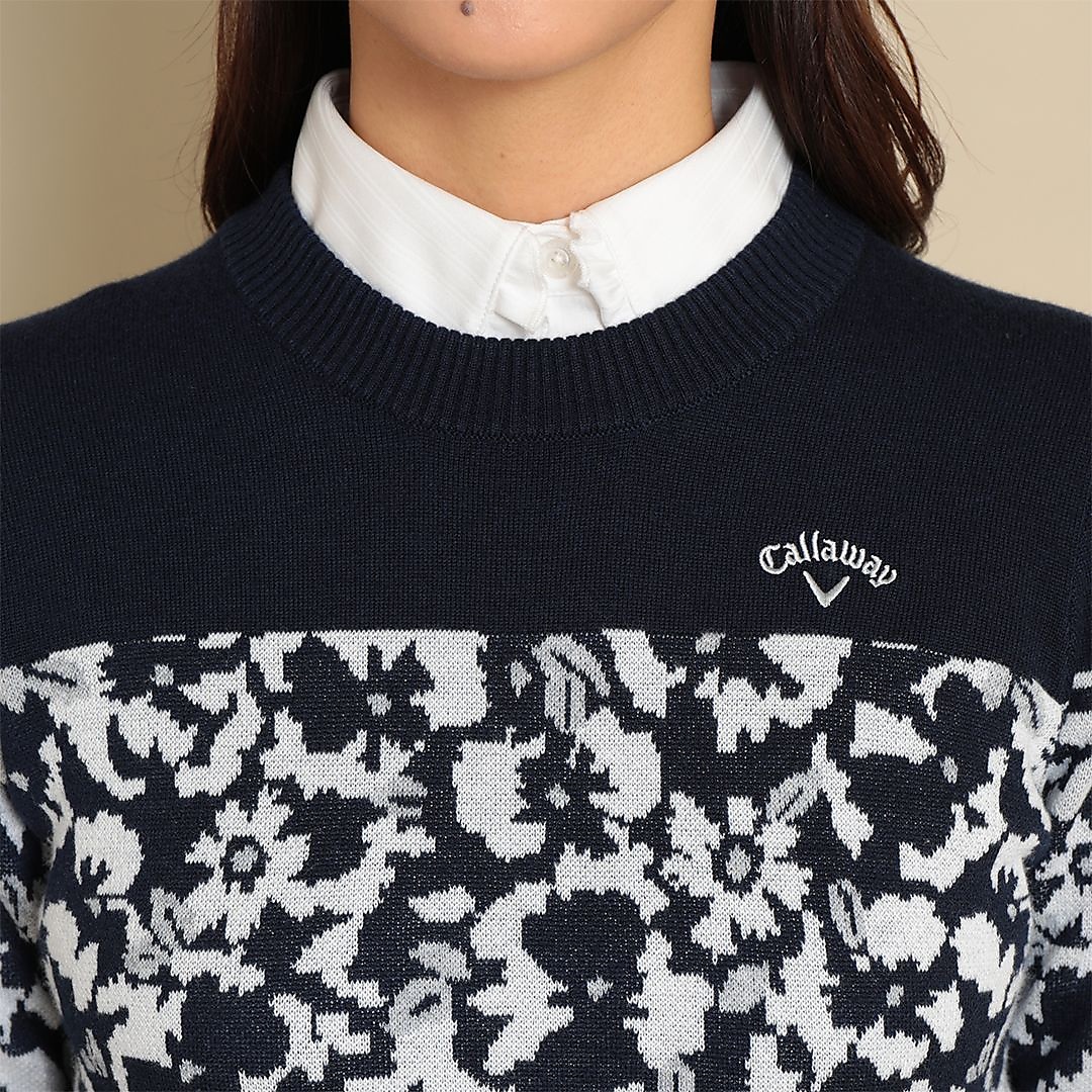 フラワージャカードクルーネックニット