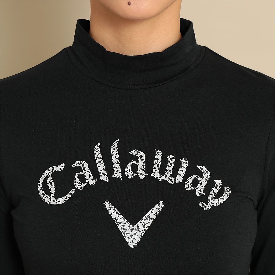 天竺長袖モックネックロゴプリントシャツ