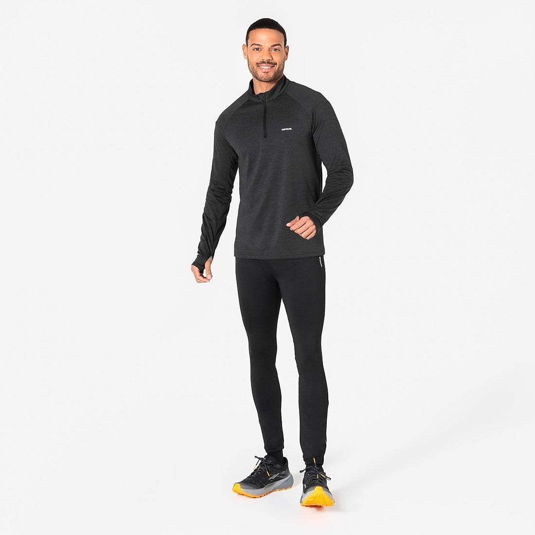 ランニング メンズ 保温/透湿性 ハーフファスナー長袖Tシャツ RUN 100 BLK