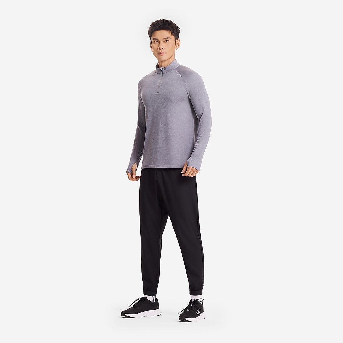 ランニング メンズ 保温/透湿性 ハーフファスナー長袖Tシャツ RUN 100 GRY