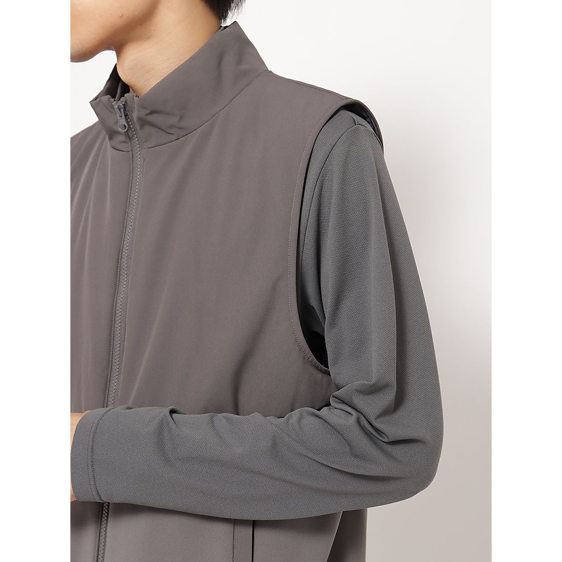 エステルタフタ中綿ハイブリッド スタンドカラーベストMENS