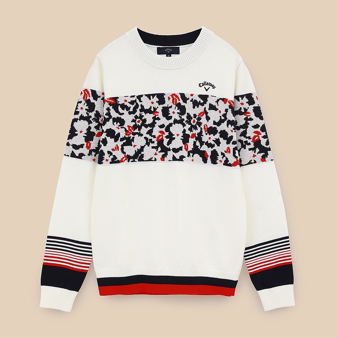 フラワージャカードクルーネックニット