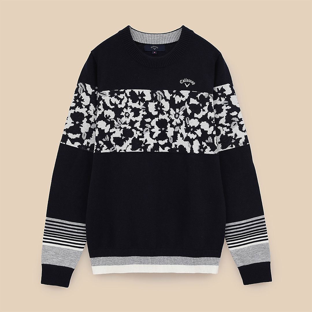 フラワージャカードクルーネックニット