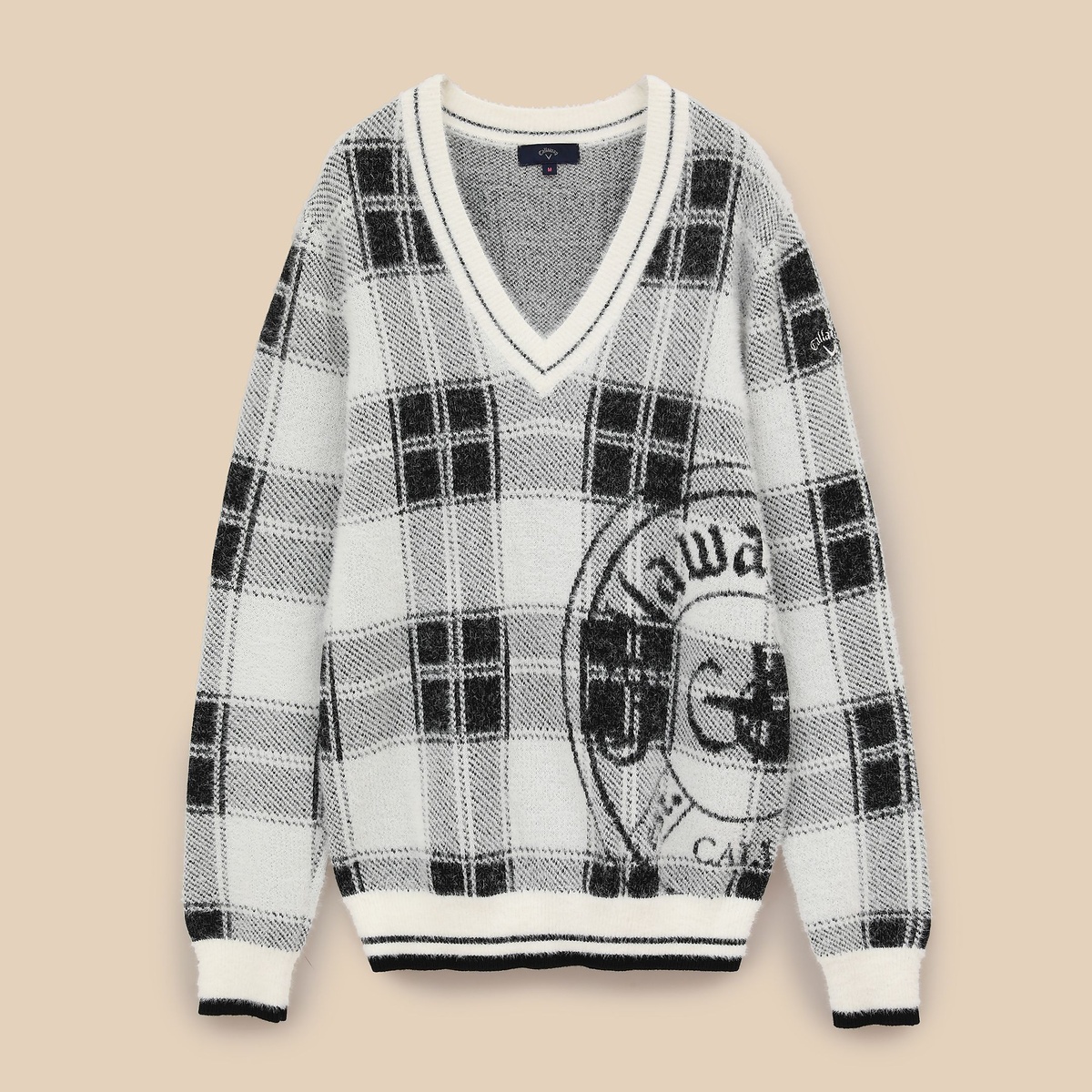 チェックジャカードＶネックヘアリーニット