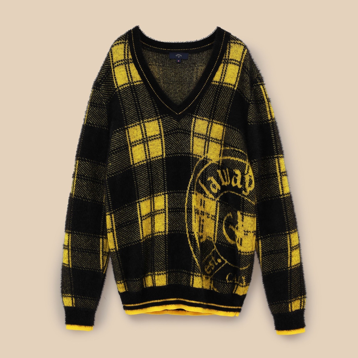 チェックジャカードＶネックヘアリーニット