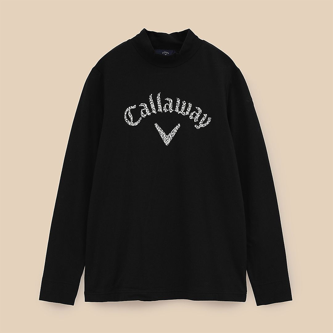 天竺長袖モックネックロゴプリントシャツ