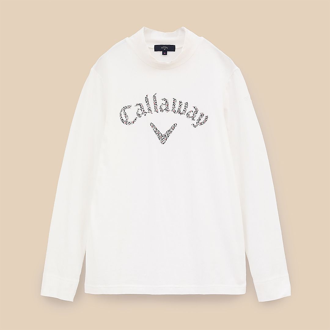 天竺長袖モックネックロゴプリントシャツ