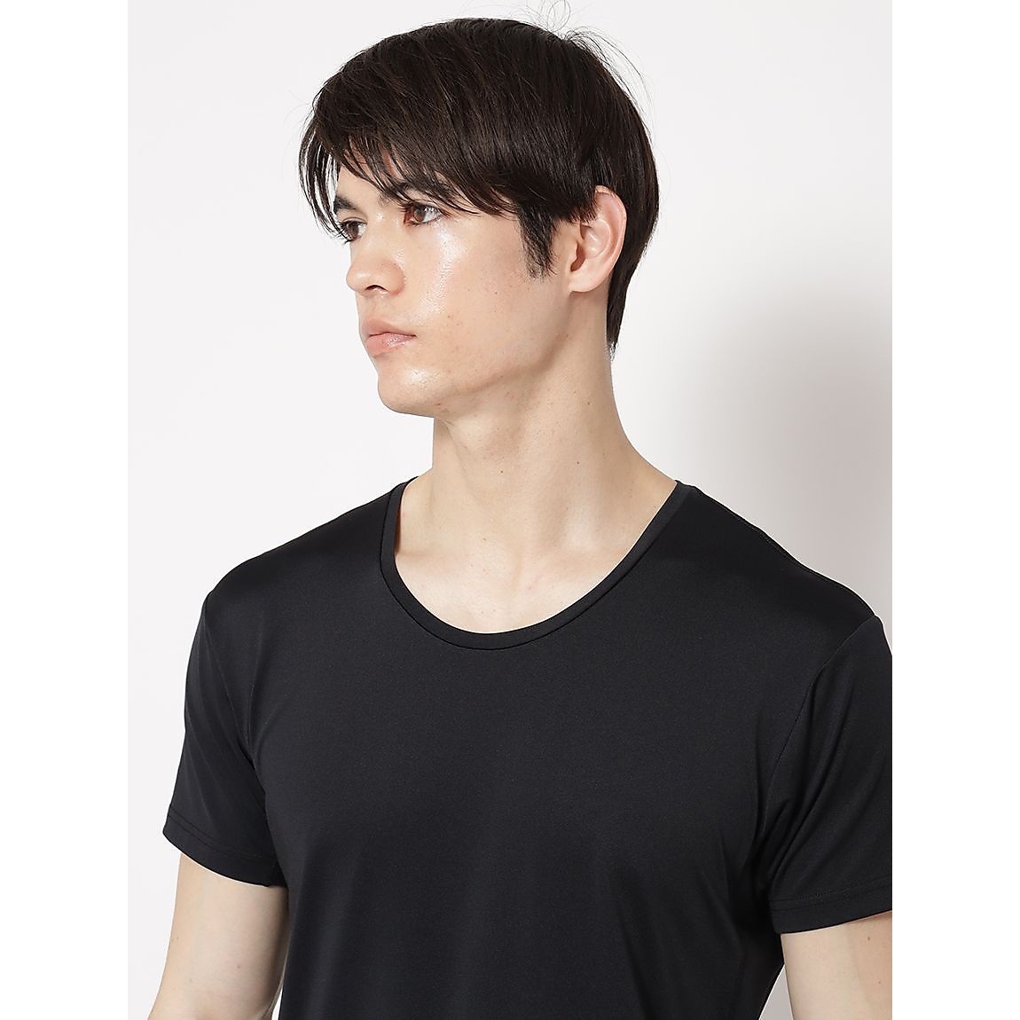 脇汗パッド付インナー Uネック半袖Tシャツ MENS