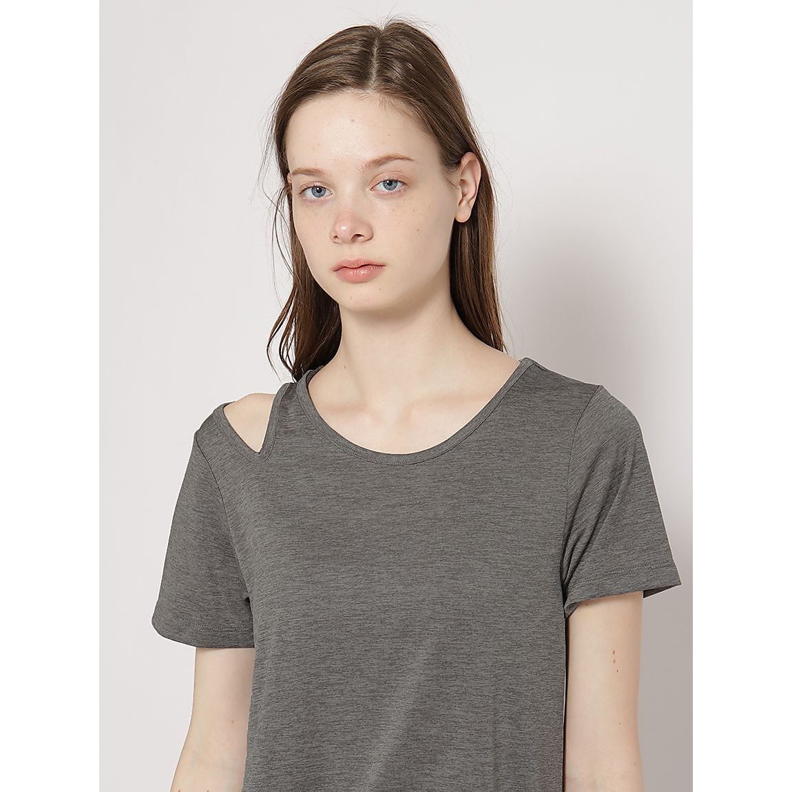 カチオン杢天竺 アシンメトリー半袖Tシャツ LADIES