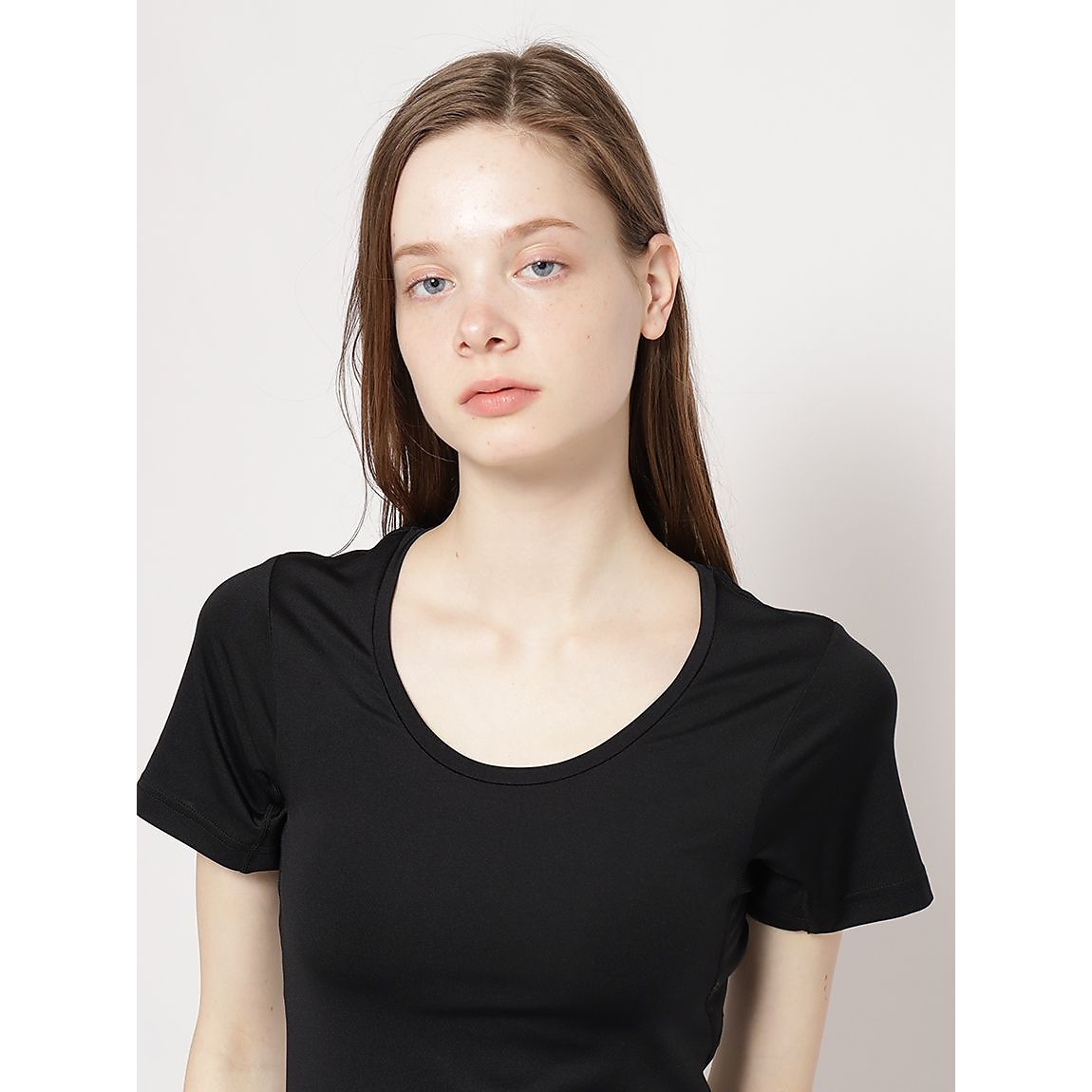 脇汗パッド付インナー Uネック半袖Tシャツ LADIES