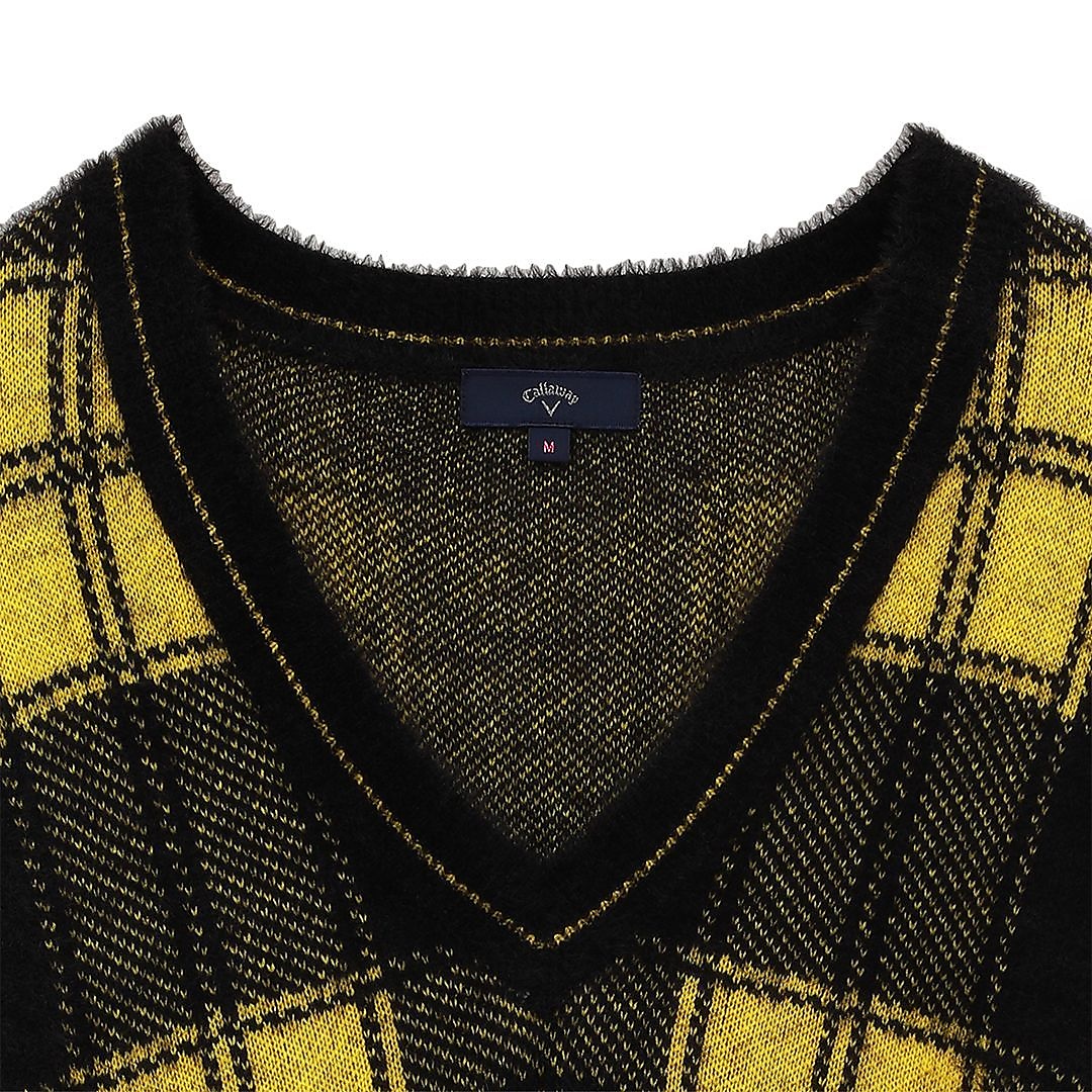 チェックジャカードＶネックヘアリーニット