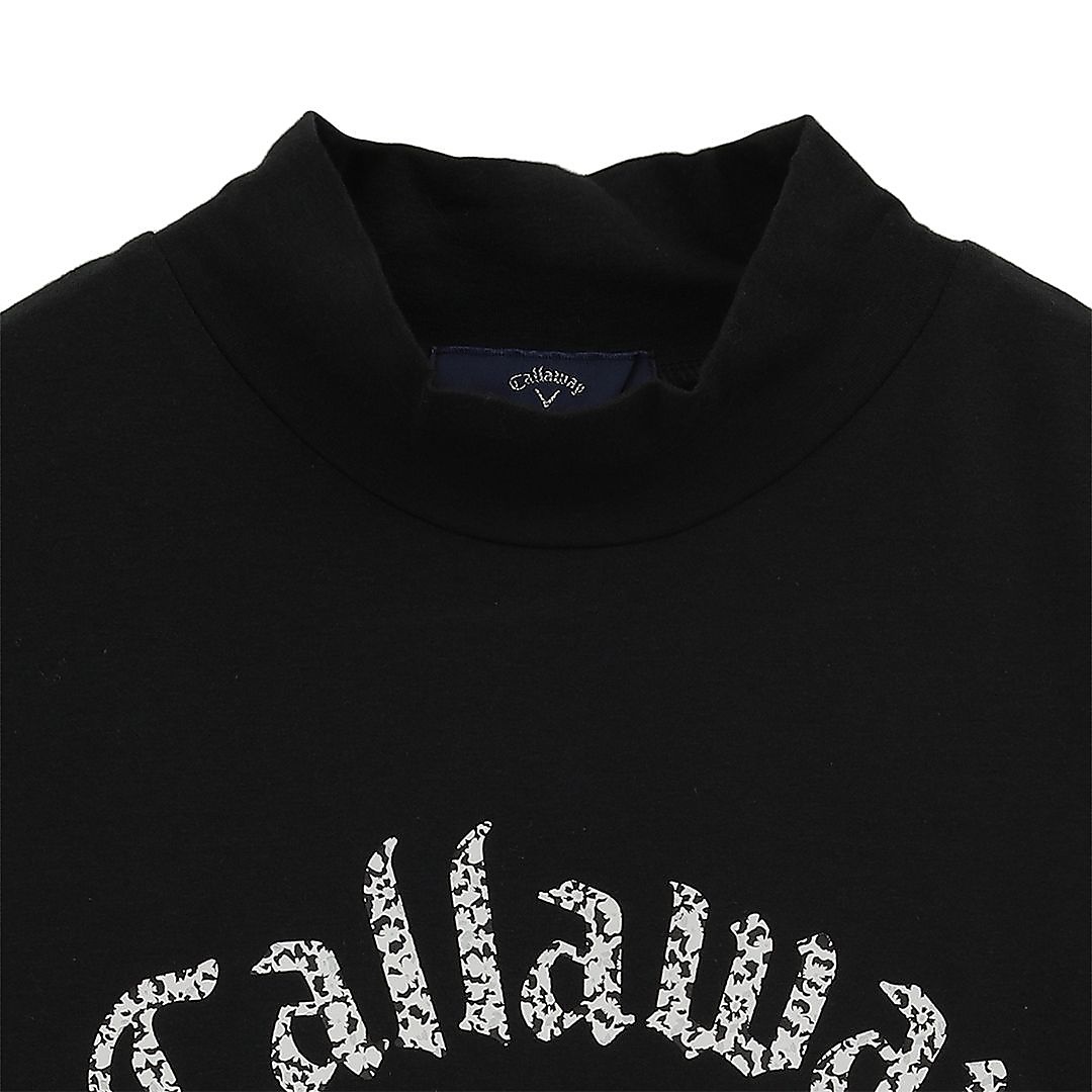 天竺長袖モックネックロゴプリントシャツ