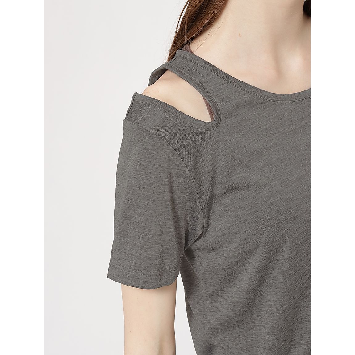 カチオン杢天竺 アシンメトリー半袖Tシャツ LADIES