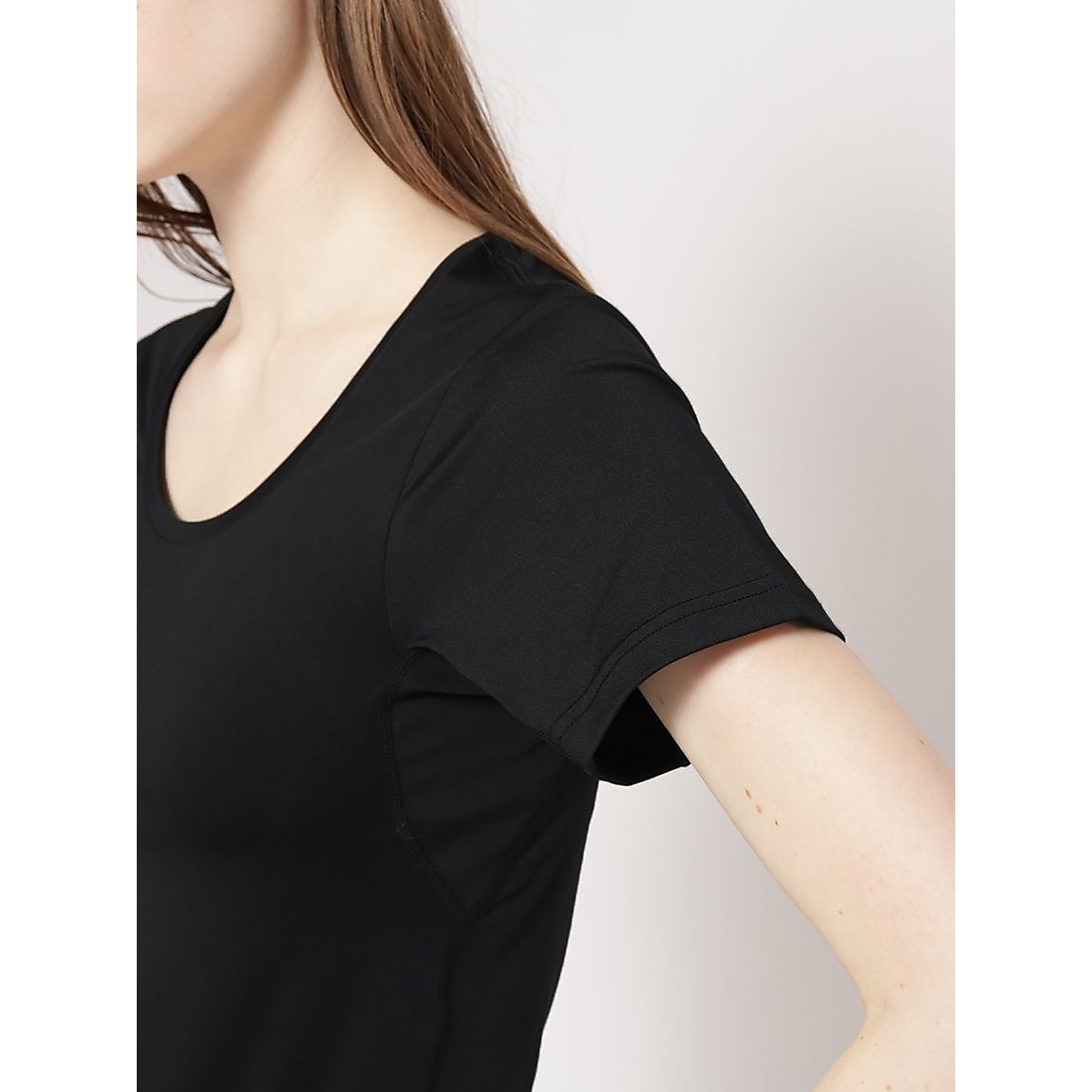 脇汗パッド付インナー Uネック半袖Tシャツ LADIES