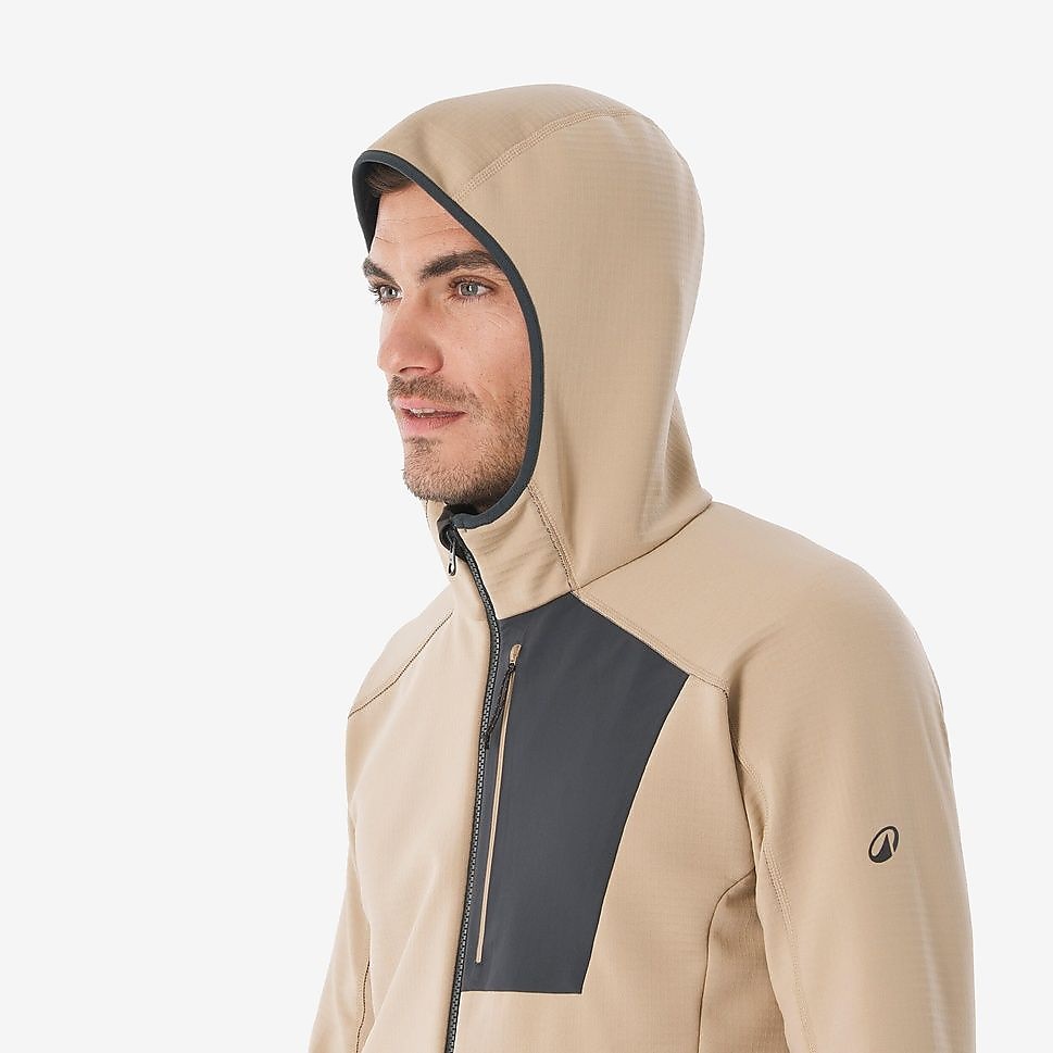 QUECHUAメンズフリースジャケット フード付きMH500 BEG