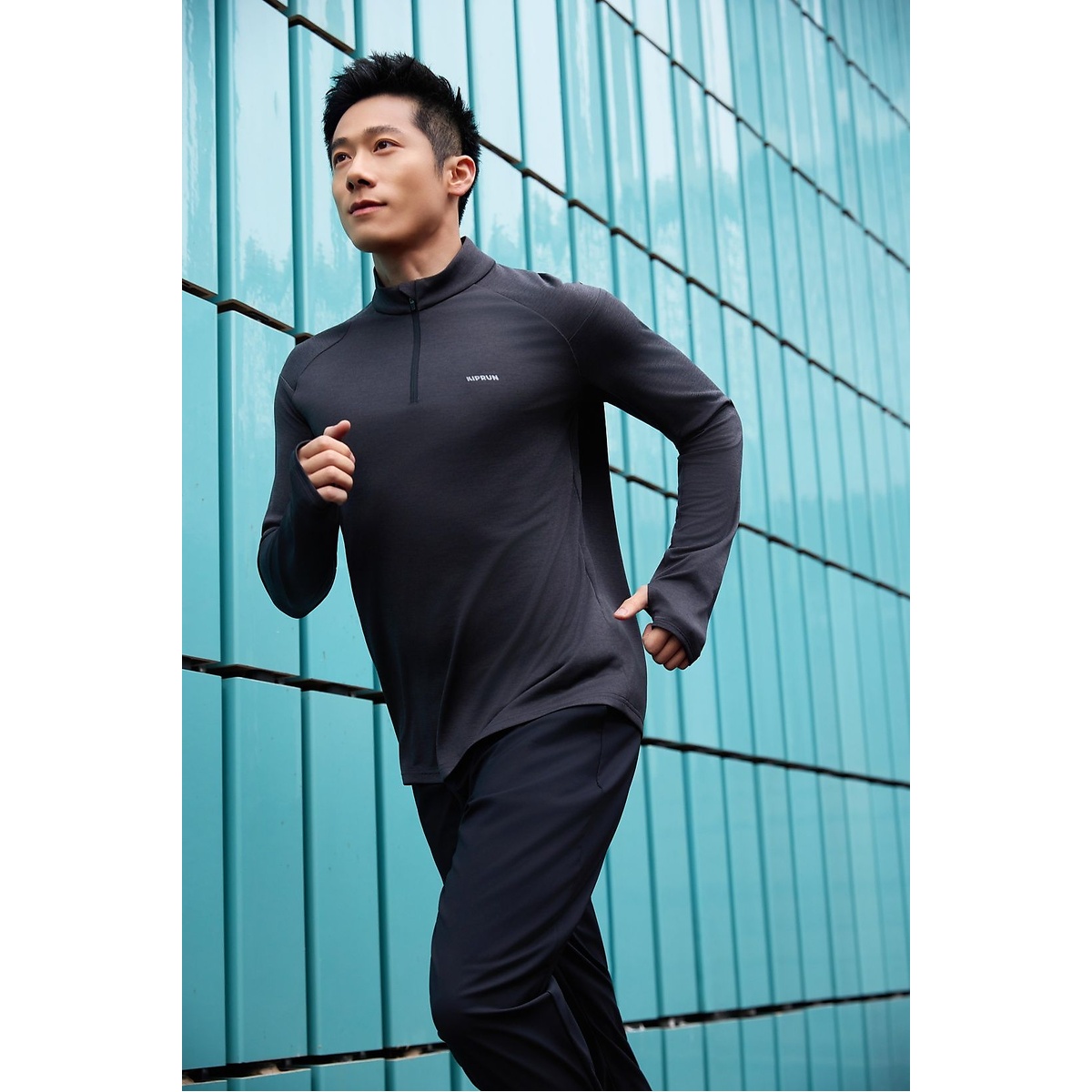 ランニング メンズ 保温/透湿性 ハーフファスナー長袖Tシャツ RUN 100 BLK