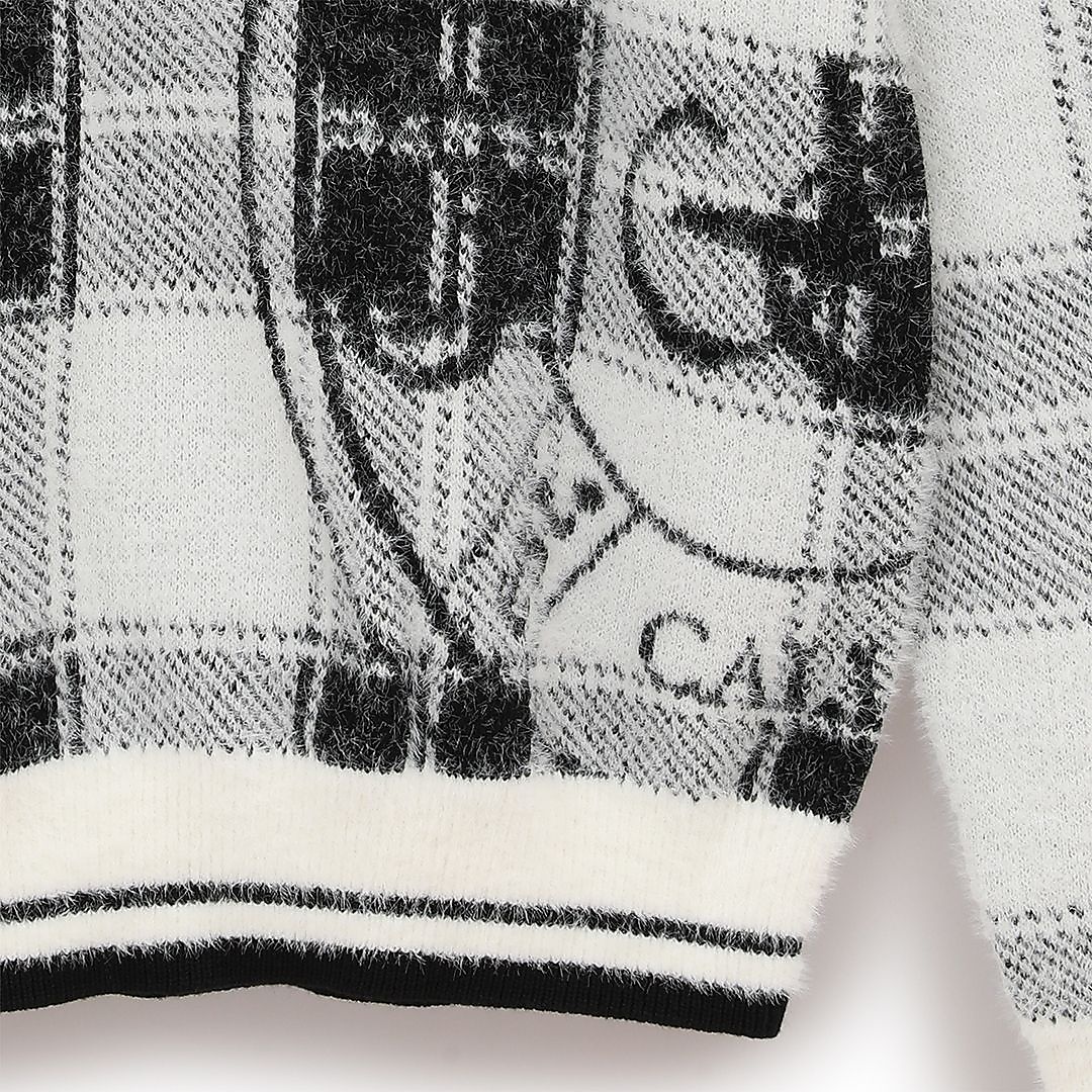 チェックジャカードＶネックヘアリーニット