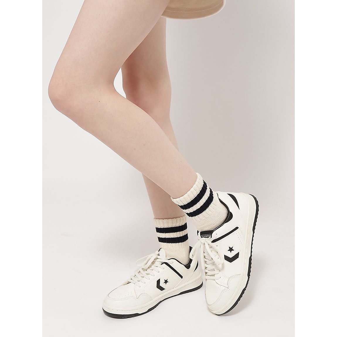 2足組パイル編 スラブ糸 ラインソックス:ショート