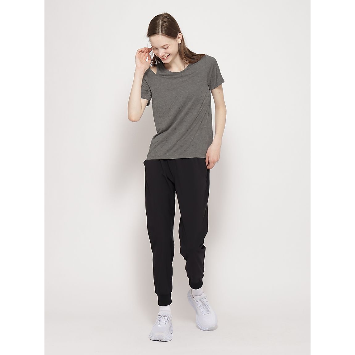 カチオン杢天竺 アシンメトリー半袖Tシャツ LADIES