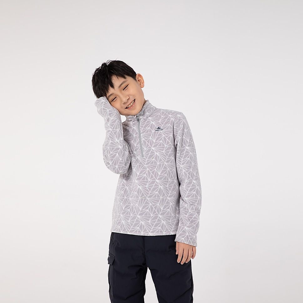 QUECHUAキッズフリース ハーフジップMH100 GRY