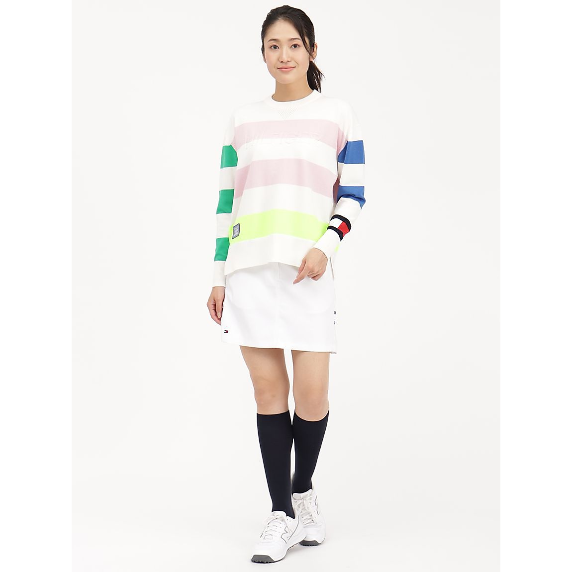 トミー ヒルフィガー ゴルフ レディース ラガーストライプクルーネックニット