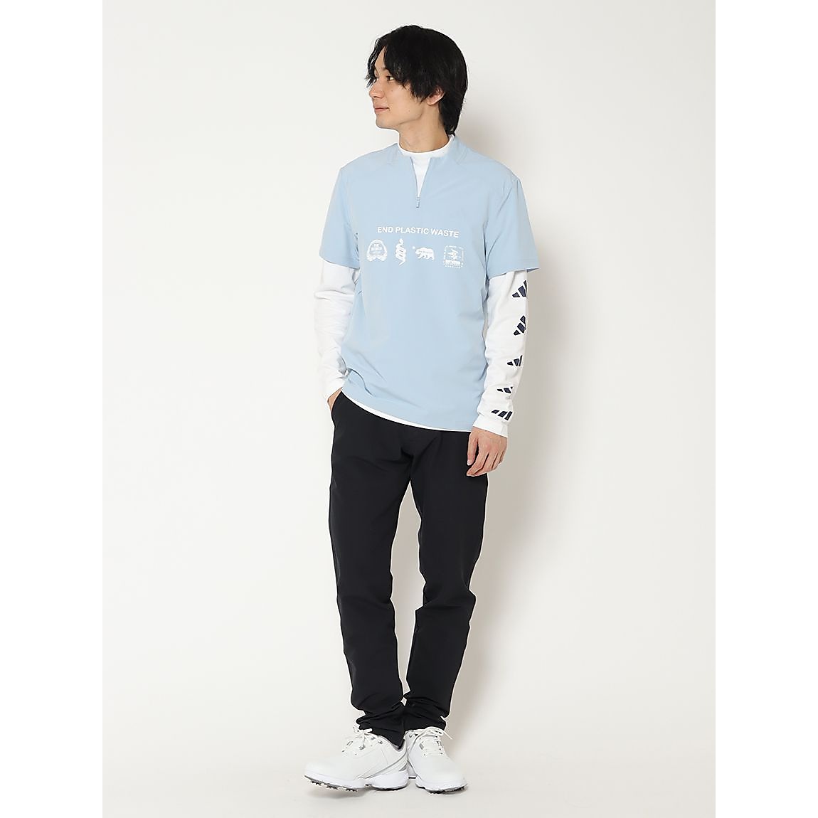 モックネック　レイヤード　ＥＰＷ　グラフィック　長袖ストレッチシャツ