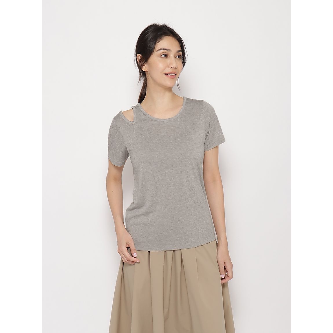 カチオン杢天竺 アシンメトリー半袖Tシャツ LADIES