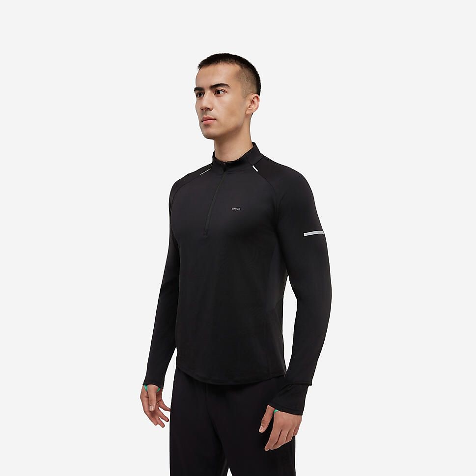 KIPRUNメンズ長袖Tシャツ ハーフファスナーDRY500 BLK